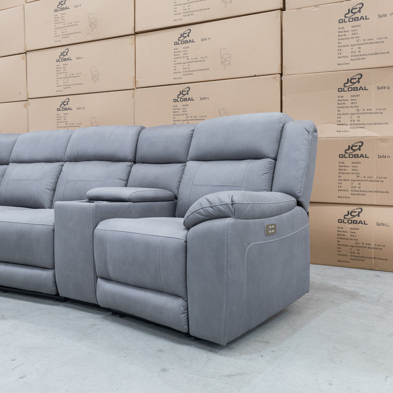 The Venus Four Seat Dual-Motor Recliner Theatre - Ash available to purchase from Warehouse Furniture Clearance at our next sale event.