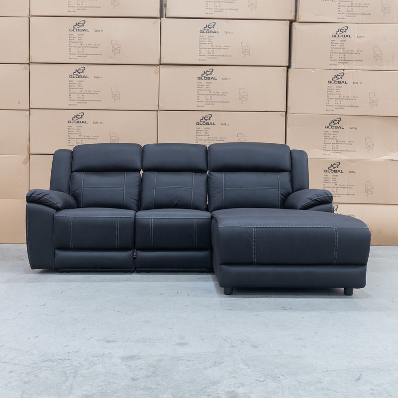 The Venus Three Seater Dual-Electric Chaise Recliner Lounge - Jet available to purchase from Warehouse Furniture Clearance at our next sale event.