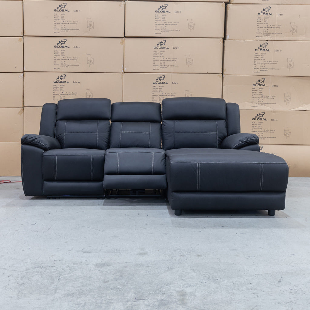 The Venus Three Seater Dual-Motor Chaise Recliner Lounge - Jet - Available After 12th October available to purchase from Warehouse Furniture Clearance at our next sale event.