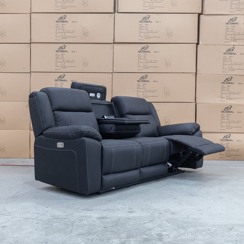 The Venus Three Seater Dual-Motor Electric Recliner Lounge - Jet available to purchase from Warehouse Furniture Clearance at our next sale event.