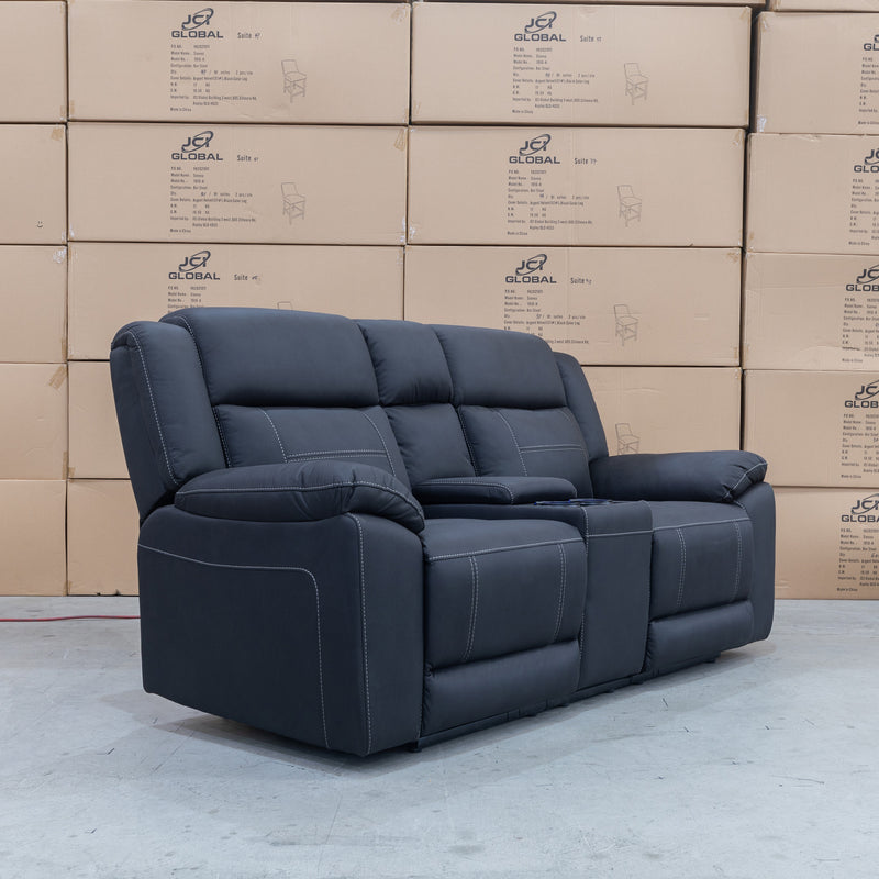 The Venus Two Seat Dual-Electric Recliner Theatre - Jet available to purchase from Warehouse Furniture Clearance at our next sale event.