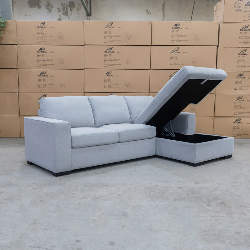 The Oakland Sofa Bed with RHF Storage Chaise - Silver