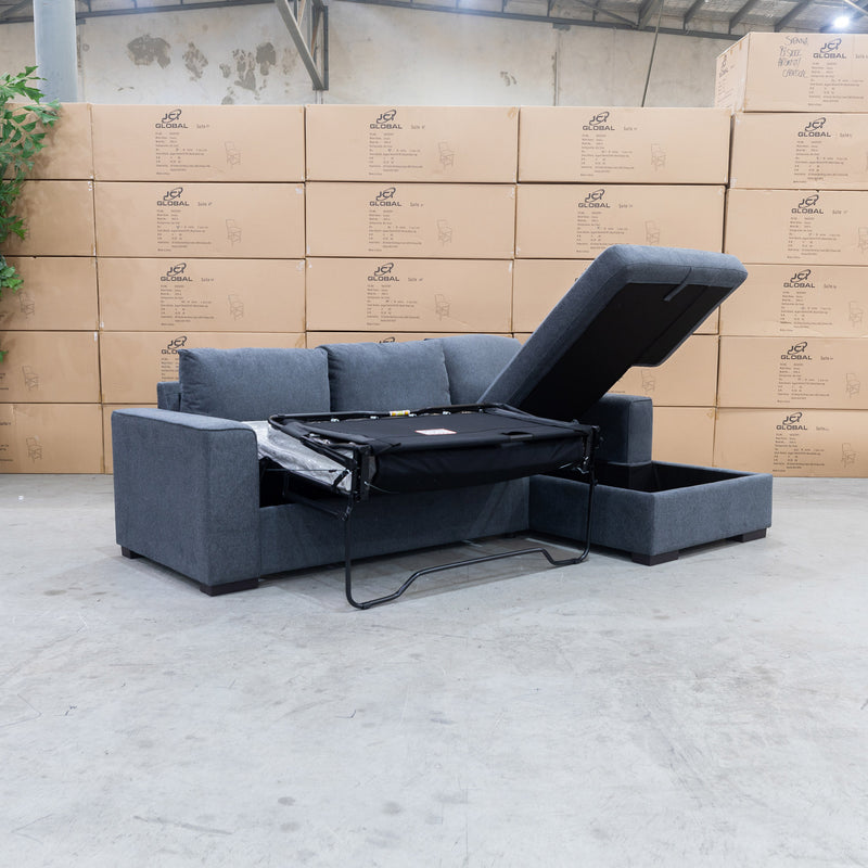 The Oakland Sofa Bed with RHF Storage Chaise - Charcoal available to purchase from Warehouse Furniture Clearance at our next sale event.
