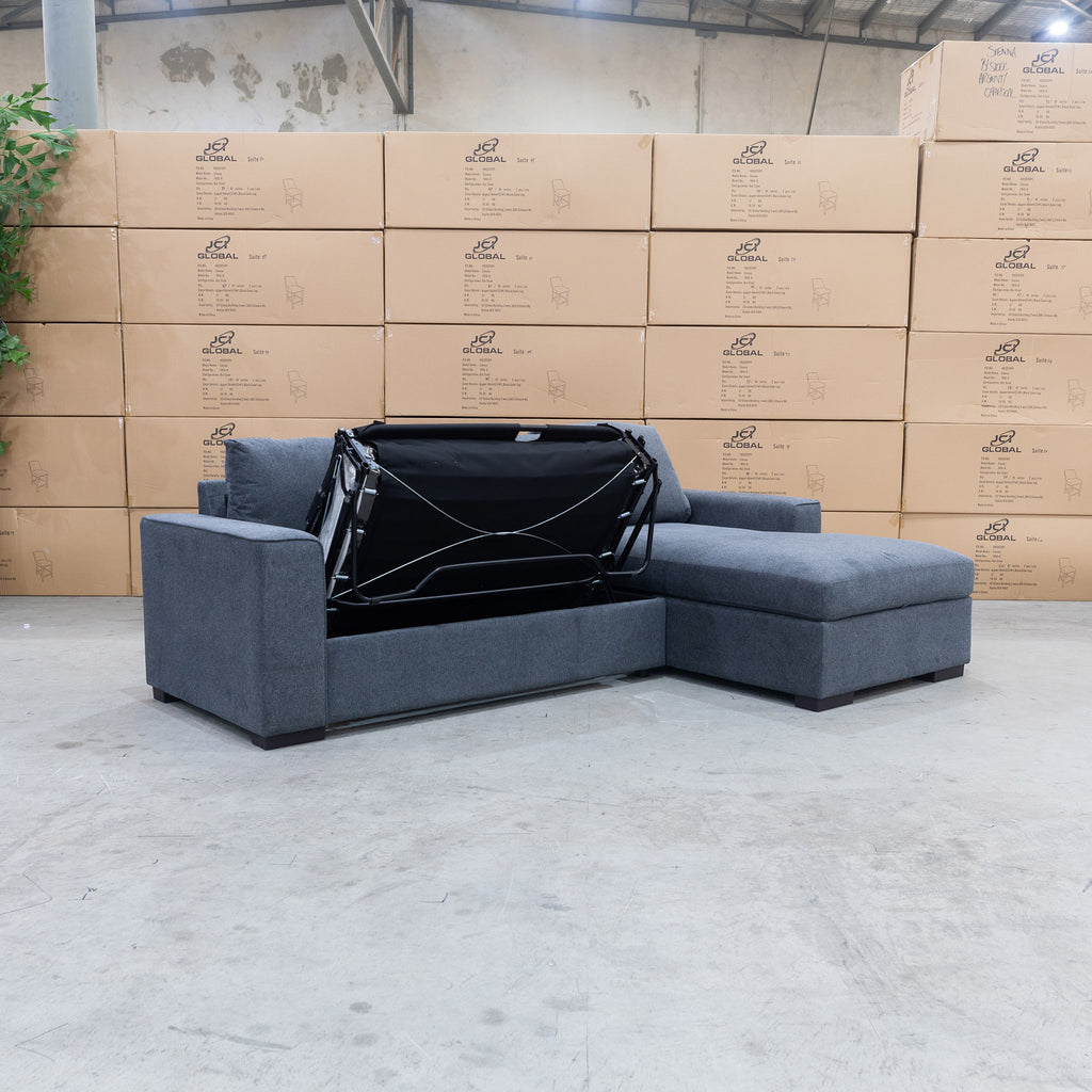 The Oakland Sofa Bed with RHF Storage Chaise - Charcoal available to purchase from Warehouse Furniture Clearance at our next sale event.