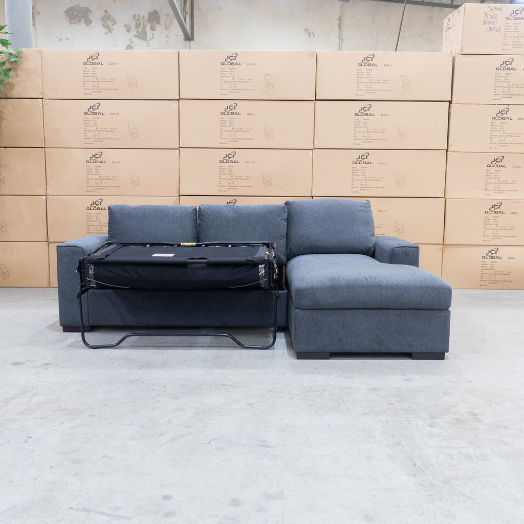 The Oakland Sofa Bed with RHF Storage Chaise - Charcoal available to purchase from Warehouse Furniture Clearance at our next sale event.