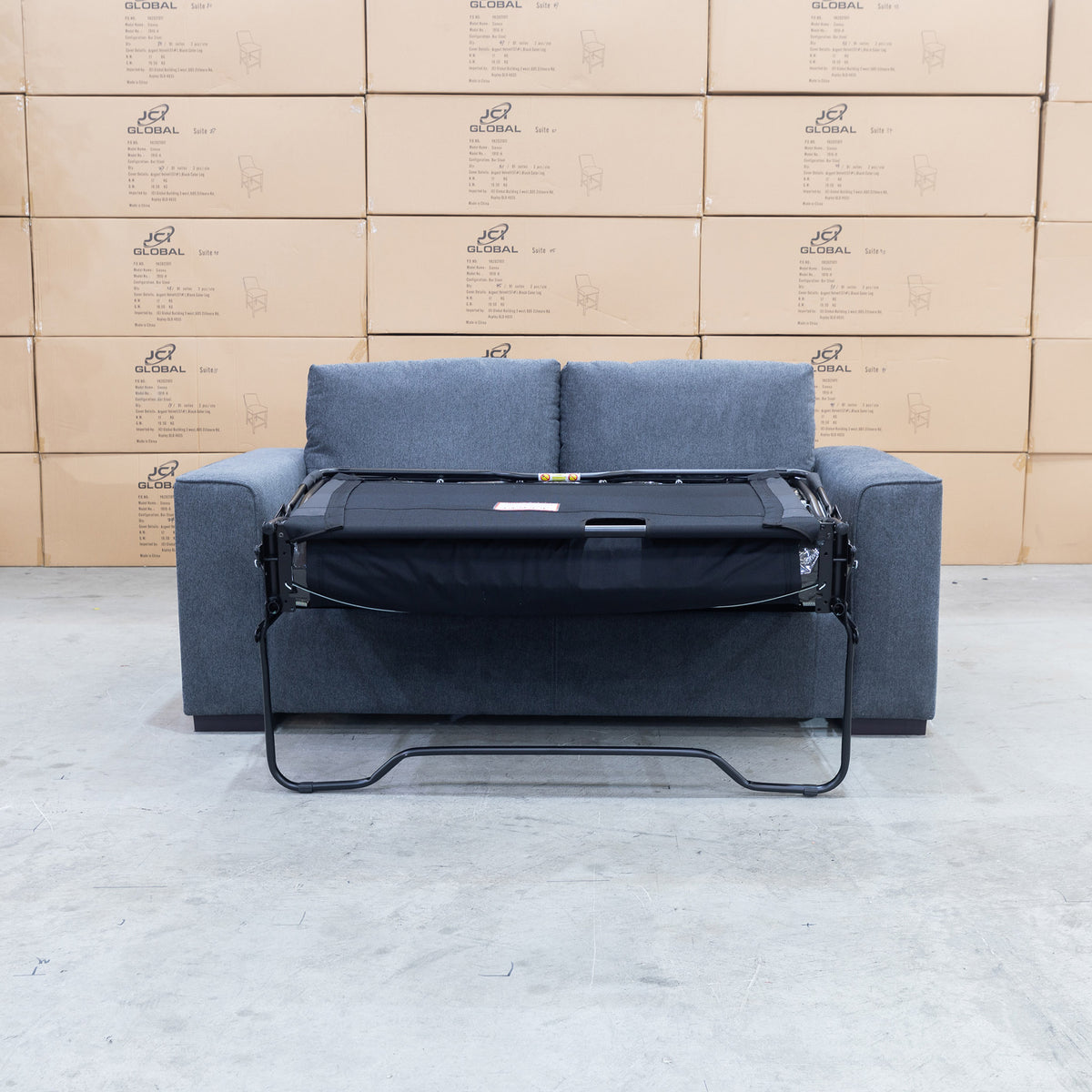 The Oakland Two Seater Metal Action Sofa Bed - Charcoal available to purchase from Warehouse Furniture Clearance at our next sale event.