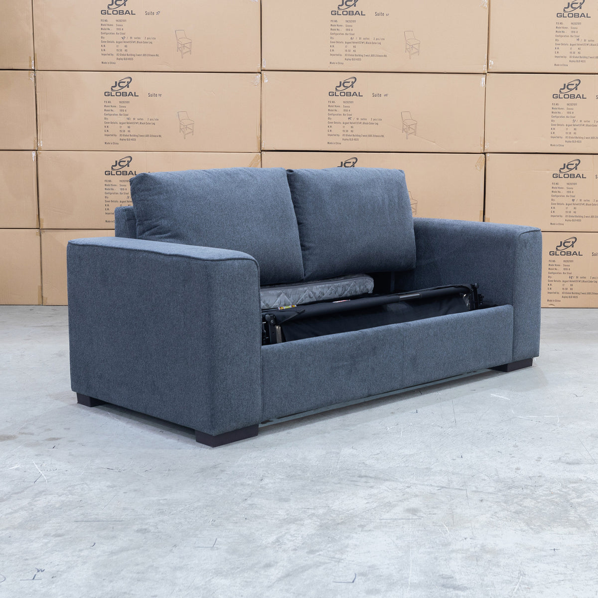 The Oakland Two Seater Metal Action Sofa Bed - Charcoal available to purchase from Warehouse Furniture Clearance at our next sale event.