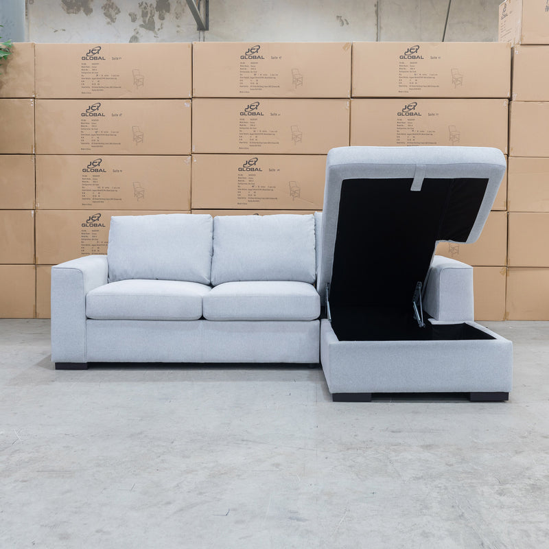 The Oakland Sofa Bed with RHF Storage Chaise - Silver