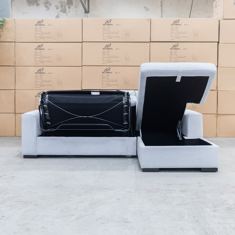 The Oakland Sofa Bed with RHF Storage Chaise - Silver