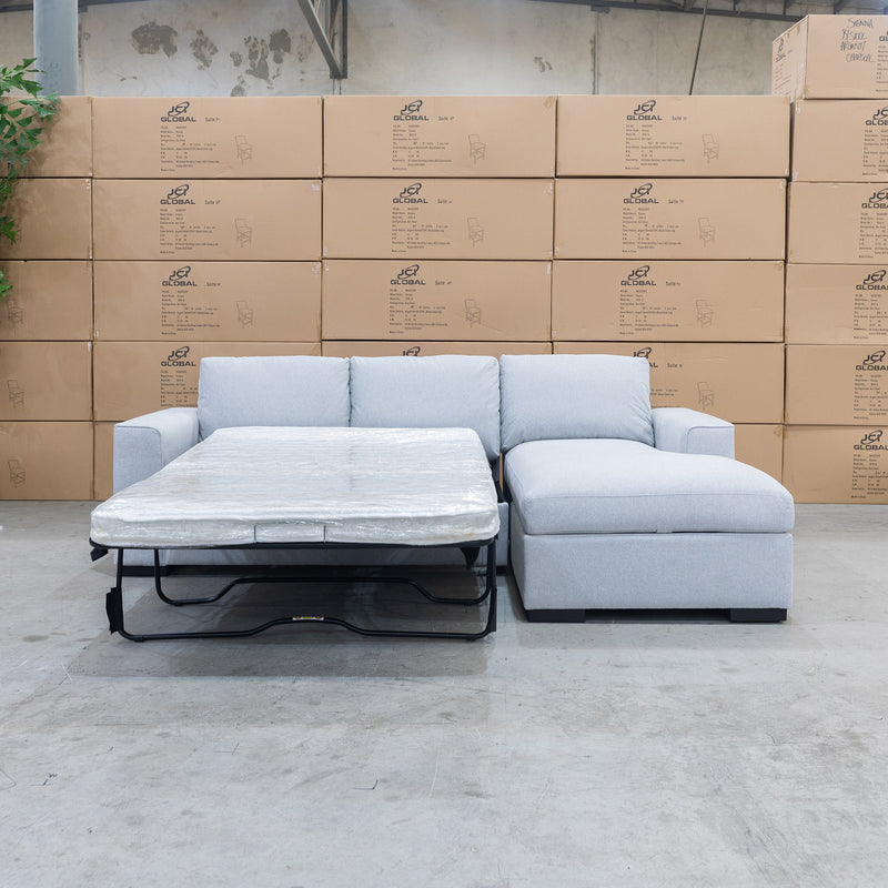 The Oakland Sofa Bed with RHF Storage Chaise - Silver