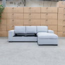 The Oakland Sofa Bed with RHF Storage Chaise - Silver available to purchase from Warehouse Furniture Clearance at our next sale event.