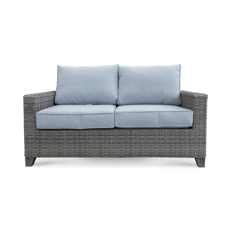 The Dockside Outdoor Wicker Two Seat Sofa - Brown/Light Grey available to purchase from Warehouse Furniture Clearance at our next sale event.
