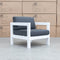 The Artemis Outdoor Armchair - White/Dark Grey available to purchase from Warehouse Furniture Clearance at our next sale event.