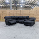 The Capri Modular Corner Chaise Lounge with 3 Electric Recliners - Peru Jet available to purchase from Warehouse Furniture Clearance at our next sale event.