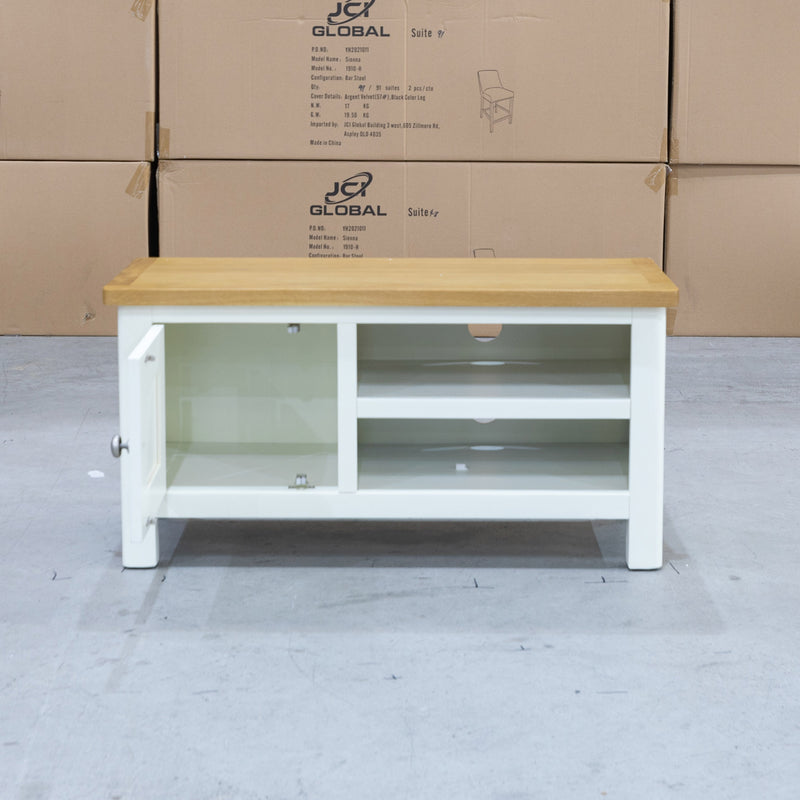 The Rae Small TV Unit - White - RA-STV-PW available to purchase from Warehouse Furniture Clearance at our next sale event.