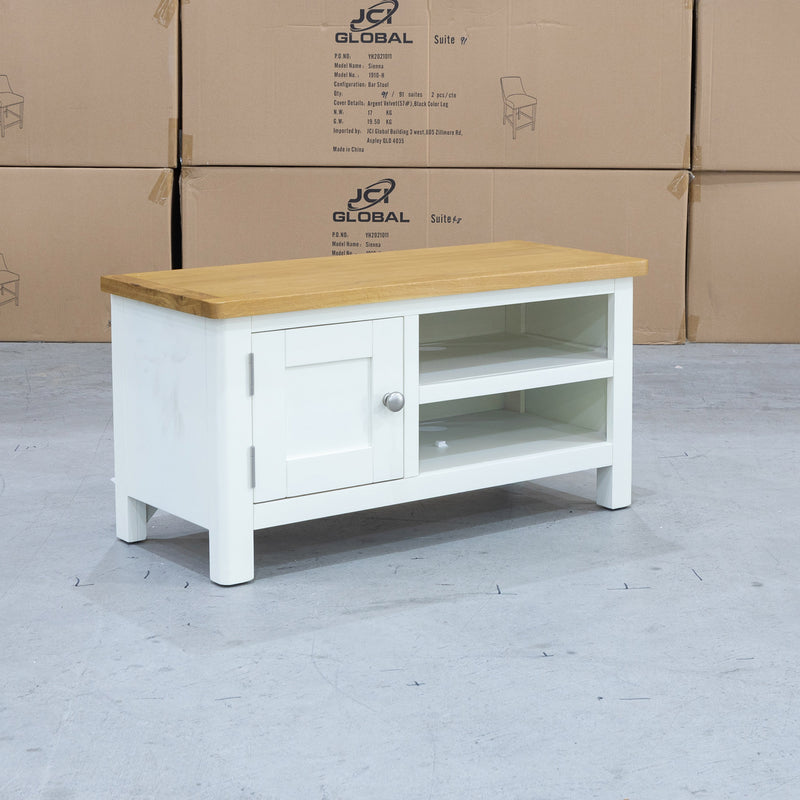 The Rae Small TV Unit - White - RA-STV-PW available to purchase from Warehouse Furniture Clearance at our next sale event.