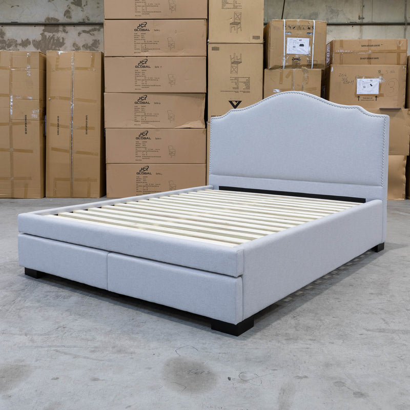 The Aiden Queen Fabric Storage Bed - Light Grey available to purchase from Warehouse Furniture Clearance at our next sale event.