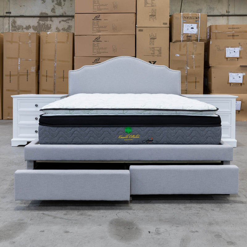 The Aiden Queen Fabric Storage Bed - Light Grey available to purchase from Warehouse Furniture Clearance at our next sale event.