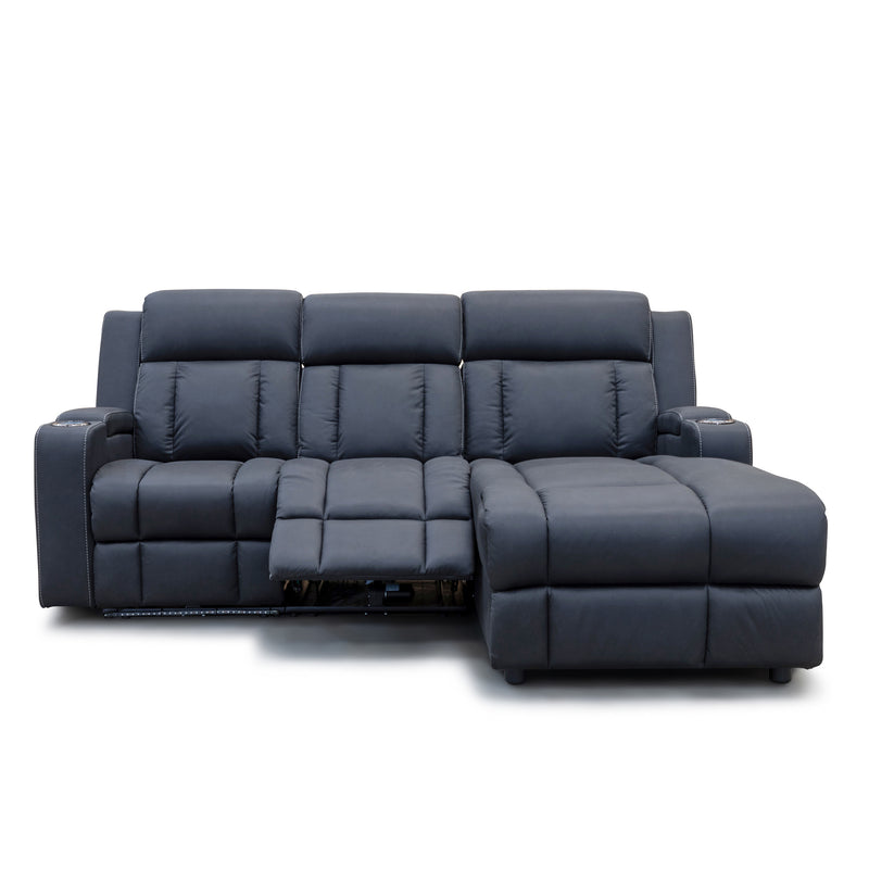 The Remi Dual-Motor Electric Reclining Three Seater Chaise Lounge - Jet available to purchase from Warehouse Furniture Clearance at our next sale event.