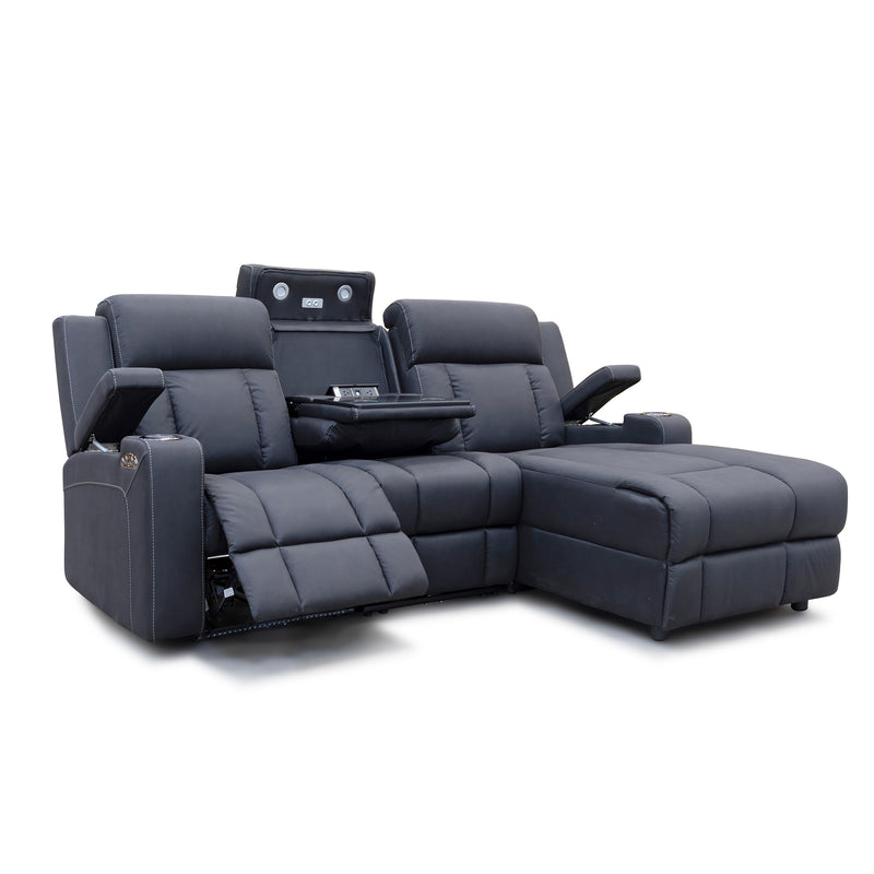 The Remi Dual-Motor Electric Reclining Three Seater Chaise Lounge - Jet available to purchase from Warehouse Furniture Clearance at our next sale event.