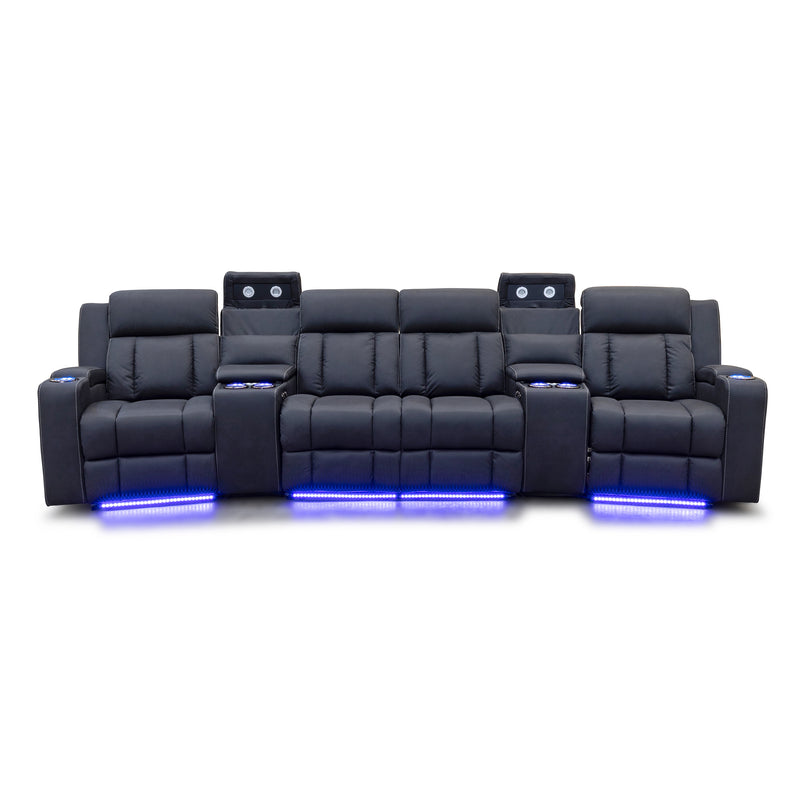 The Remi 4 Recliner Dual-Motor Electric Theatre Lounge - Jet available to purchase from Warehouse Furniture Clearance at our next sale event.