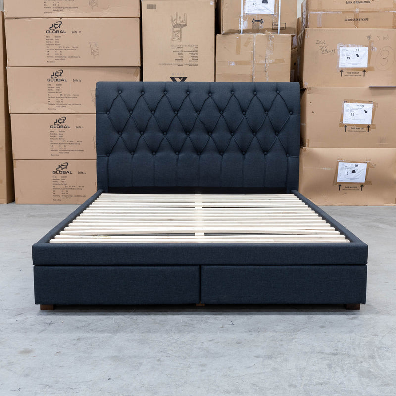 The Riley King Storage Fabric Bed - Charcoal available to purchase from Warehouse Furniture Clearance at our next sale event.