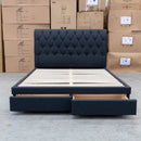 The Riley King Storage Fabric Bed - Charcoal available to purchase from Warehouse Furniture Clearance at our next sale event.