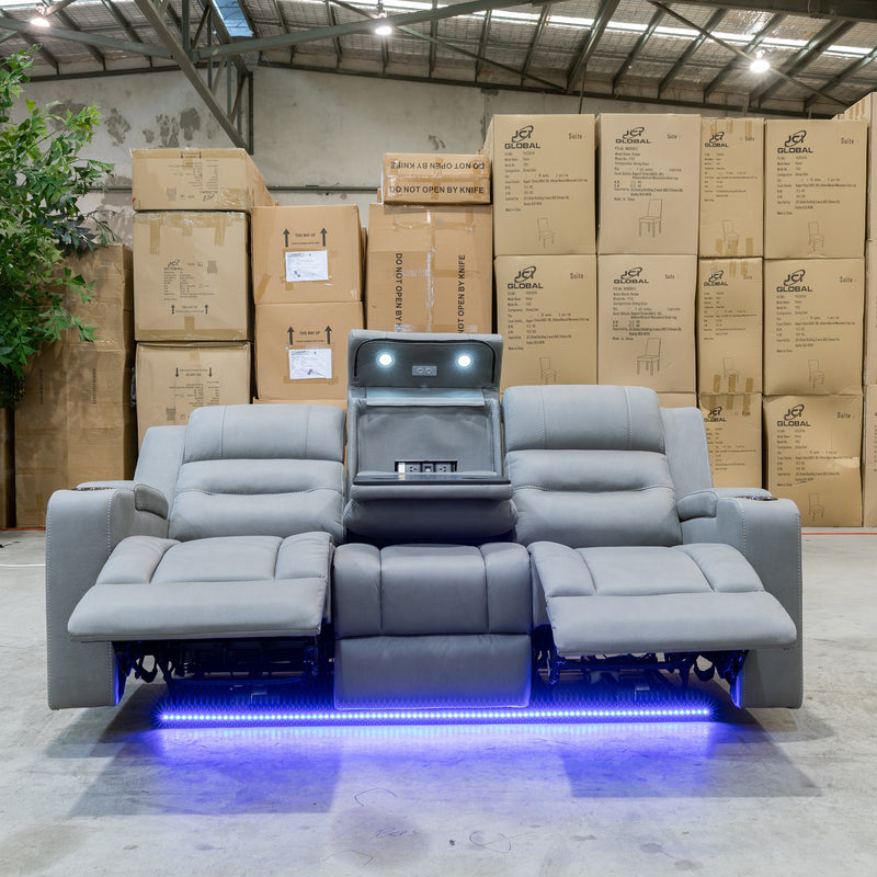 The Toronto 3 Seater Dual-Electric Recliner Lounge - Ash available to purchase from Warehouse Furniture Clearance at our next sale event.