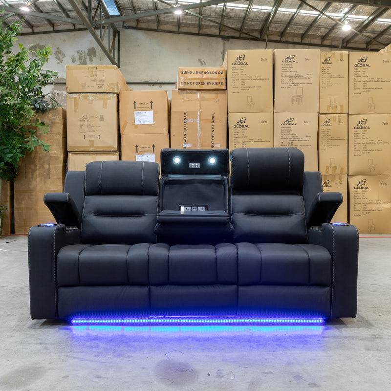 The Toronto 3 Seater Dual-Electric Recliner Lounge - Jet available to purchase from Warehouse Furniture Clearance at our next sale event.