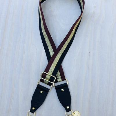 The Black, Gold & Brown Strip - Bag Strap - Gold Hardware available to purchase from Warehouse Furniture Clearance at our next sale event.