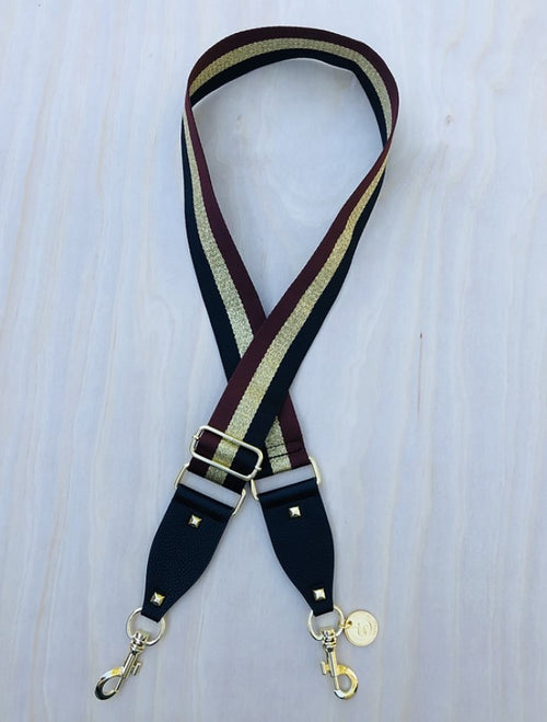 The Black, Gold & Brown Strip - Bag Strap - Gold Hardware available to purchase from Warehouse Furniture Clearance at our next sale event.