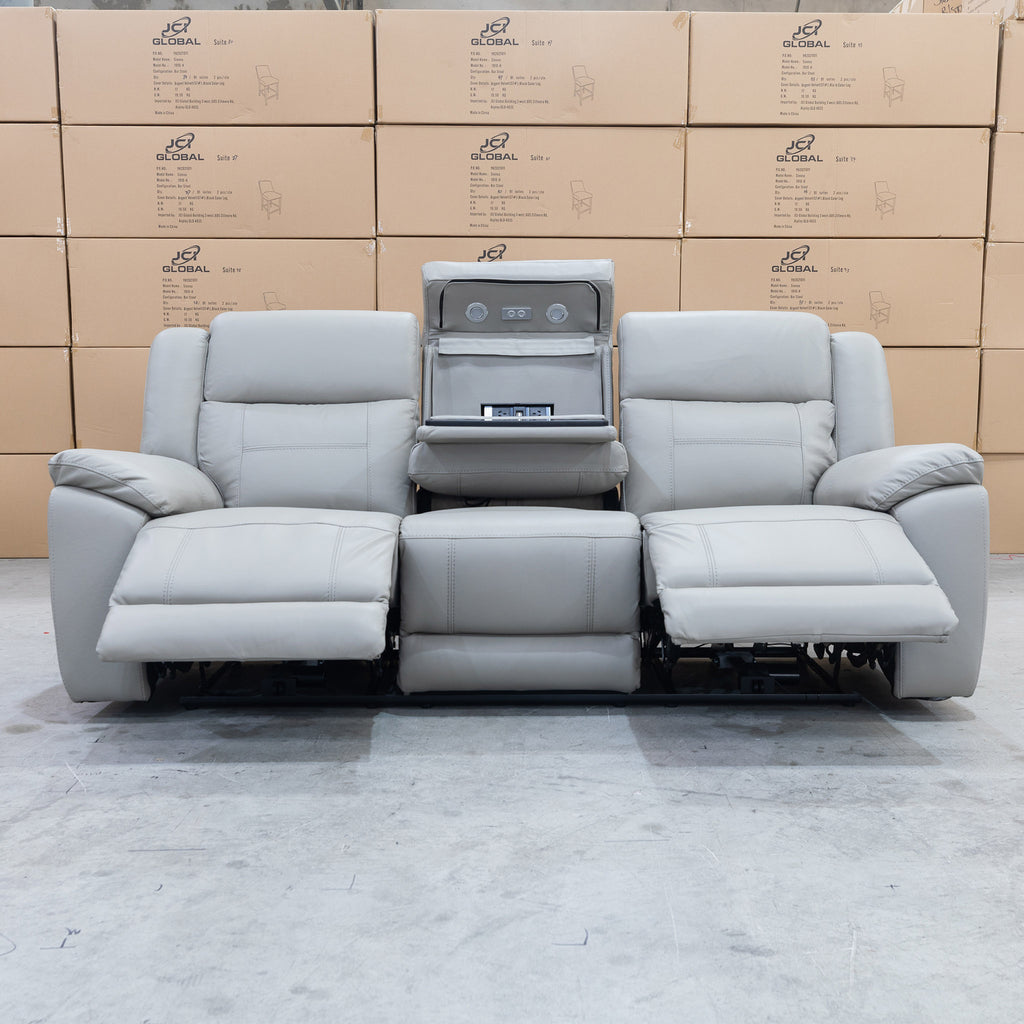 The Venus Three Seater Dual-Electric Recliner - Dove Leather available to purchase from Warehouse Furniture Clearance at our next sale event.