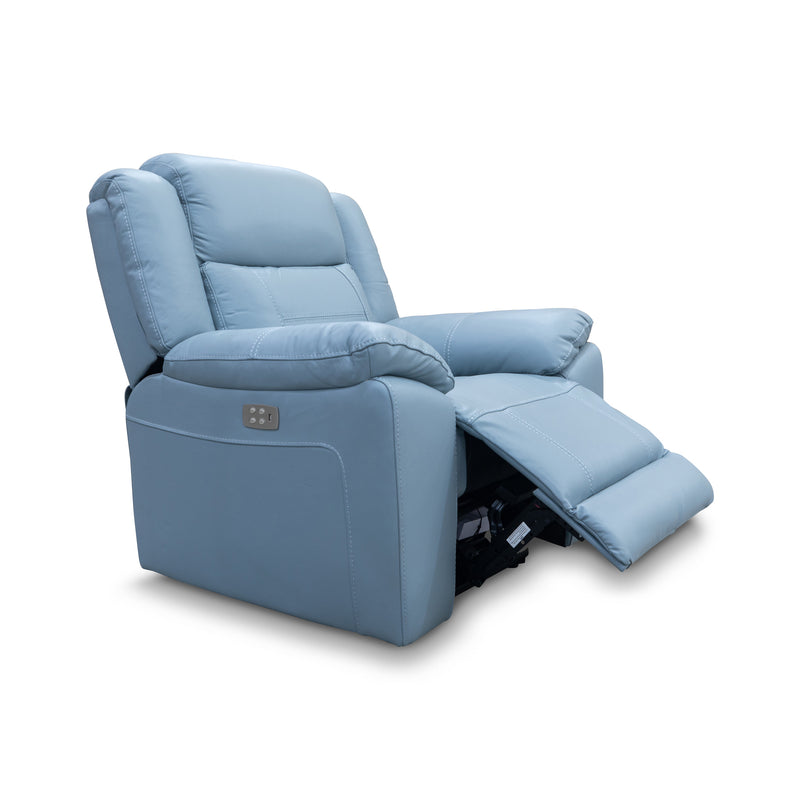 The Venus Dual-Electric Recliner - Ice Blue Leather available to purchase from Warehouse Furniture Clearance at our next sale event.