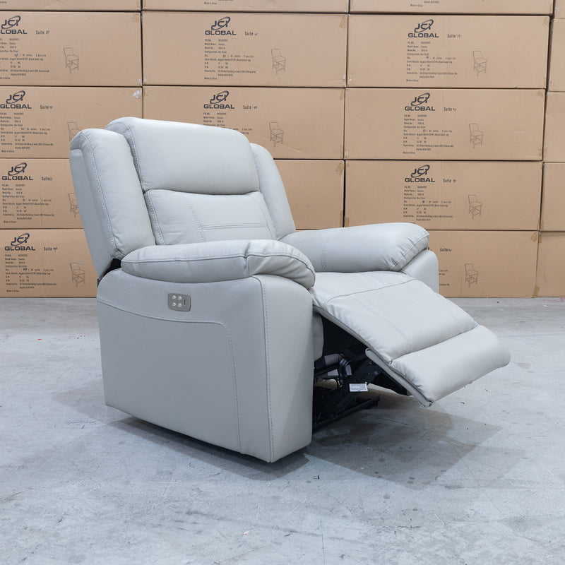 The Venus Dual-Electric Recliner - Dove Leather available to purchase from Warehouse Furniture Clearance at our next sale event.