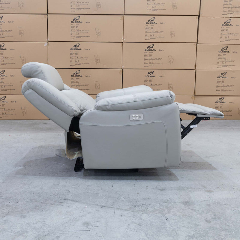The Venus Dual-Electric Recliner - Dove Leather available to purchase from Warehouse Furniture Clearance at our next sale event.