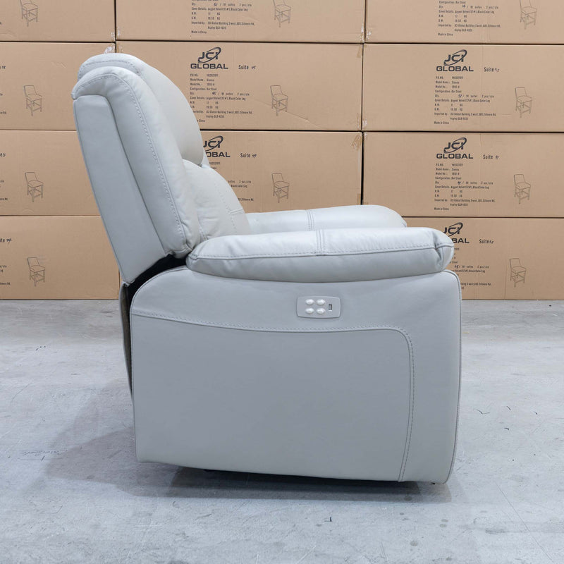 The Venus Dual-Electric Recliner - Dove Leather available to purchase from Warehouse Furniture Clearance at our next sale event.