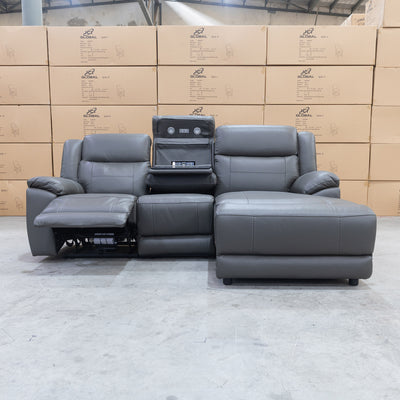 The Venus Three Seater Dual-Motor Chaise Recliner Lounge - Storm Leather available to purchase from Warehouse Furniture Clearance at our next sale event.