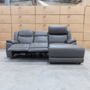 The Venus Three Seater Dual-Motor Chaise Recliner Lounge - Storm Leather available to purchase from Warehouse Furniture Clearance at our next sale event.