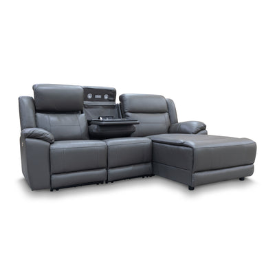 The Venus Three Seater Dual-Motor Chaise Recliner Lounge - Storm Leather available to purchase from Warehouse Furniture Clearance at our next sale event.