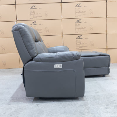 The Venus Three Seater Dual-Motor Chaise Recliner Lounge - Storm Leather available to purchase from Warehouse Furniture Clearance at our next sale event.