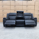 The Venus Three Seater Dual-Electric Recliner - Black Leather - Available After 10th April available to purchase from Warehouse Furniture Clearance at our next sale event.