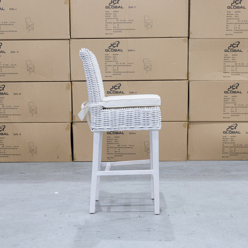 The White Wash Wicker Bar Stool - White - WW-181 available to purchase from Warehouse Furniture Clearance at our next sale event.