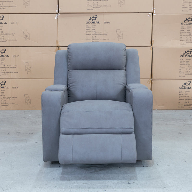 The Xander Dual-Motor Electric Single Recliner Theatre  - Ash Rhino Suede available to purchase from Warehouse Furniture Clearance at our next sale event.