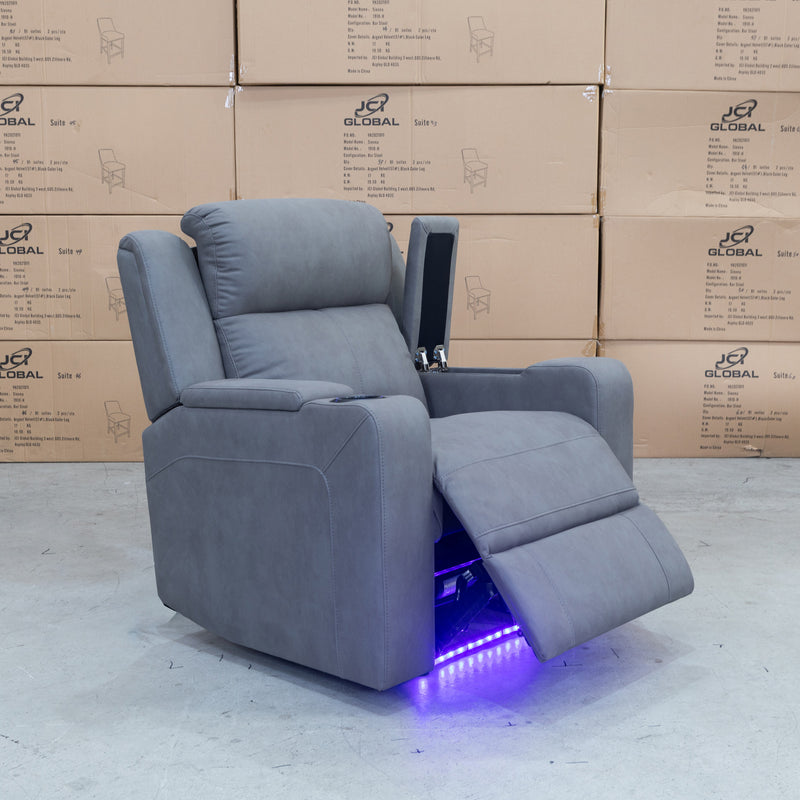 The Xander Dual-Motor Electric Single Recliner Theatre  - Ash Rhino Suede available to purchase from Warehouse Furniture Clearance at our next sale event.