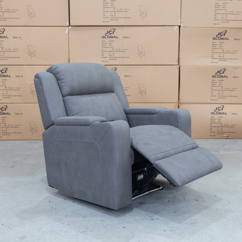 The Xander Dual-Motor Electric Single Recliner Theatre  - Ash Rhino Suede available to purchase from Warehouse Furniture Clearance at our next sale event.