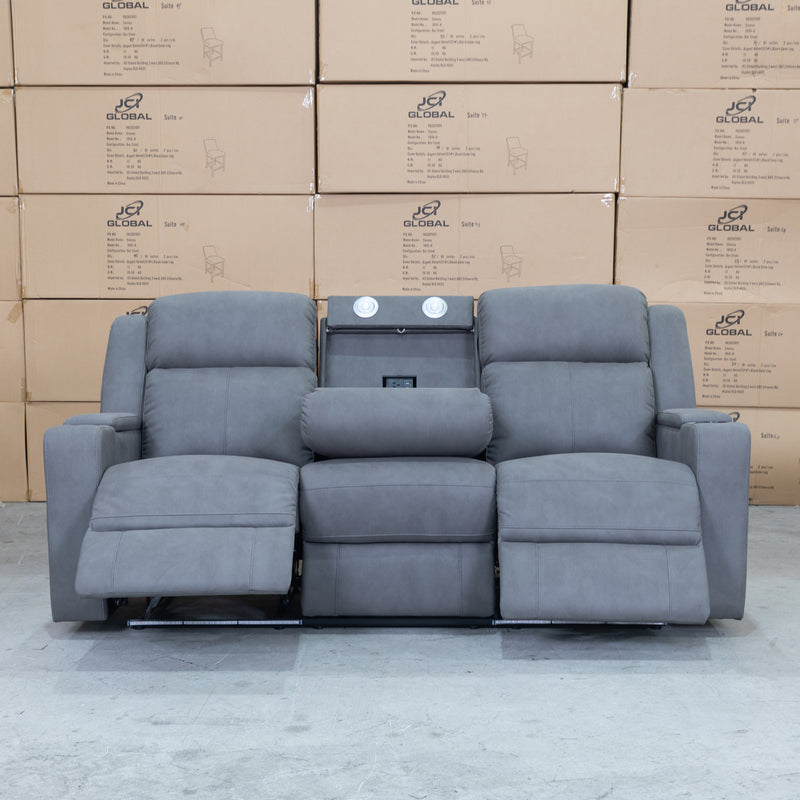 The Xander 3 Seater Dual-Electric Recliner Lounge - Ash Rhino Suede available to purchase from Warehouse Furniture Clearance at our next sale event.