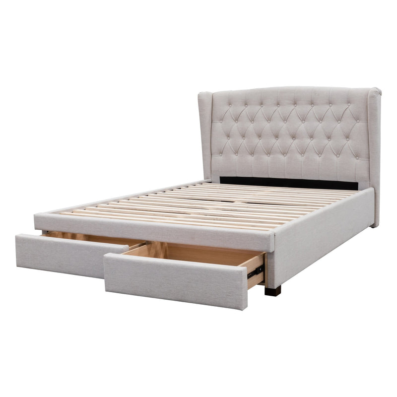 The Amelia Queen Fabric Storage Bed - Oat White available to purchase from Warehouse Furniture Clearance at our next sale event.