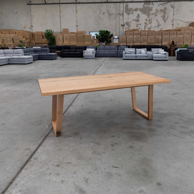 The Florida 2100mm Dining Table - Aust Tasmanian Oak available to purchase from Warehouse Furniture Clearance at our next sale event.