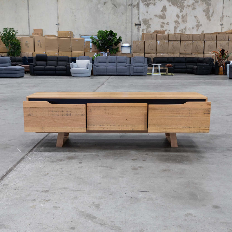 The Florida Entertainment Unit - Aust Tasmanian Oak available to purchase from Warehouse Furniture Clearance at our next sale event.
