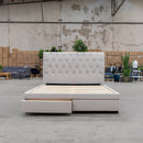 The Riley King Fabric Storage Bed – Oat White available to purchase from Warehouse Furniture Clearance at our next sale event.